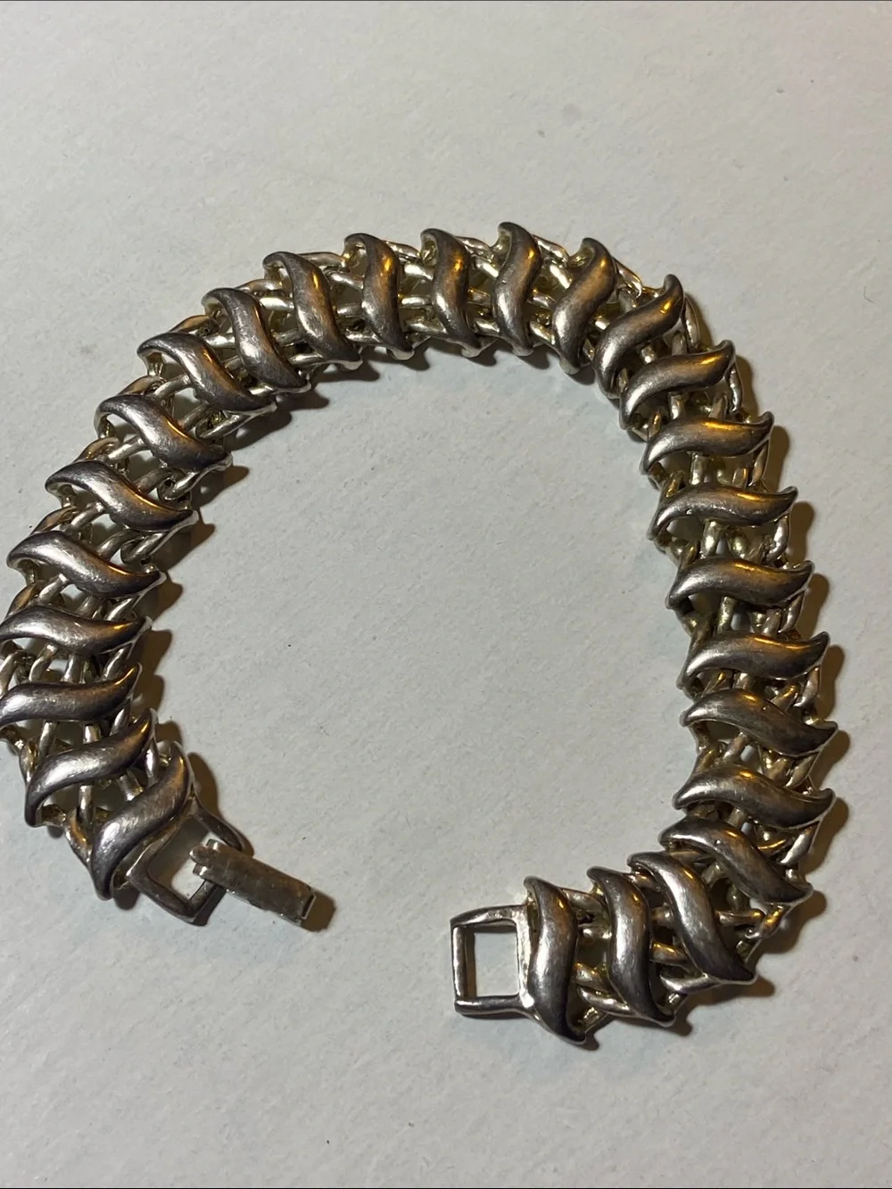 VTG Wavy Linked Sterling Silver Chain Unisex Bracelet 7.25”